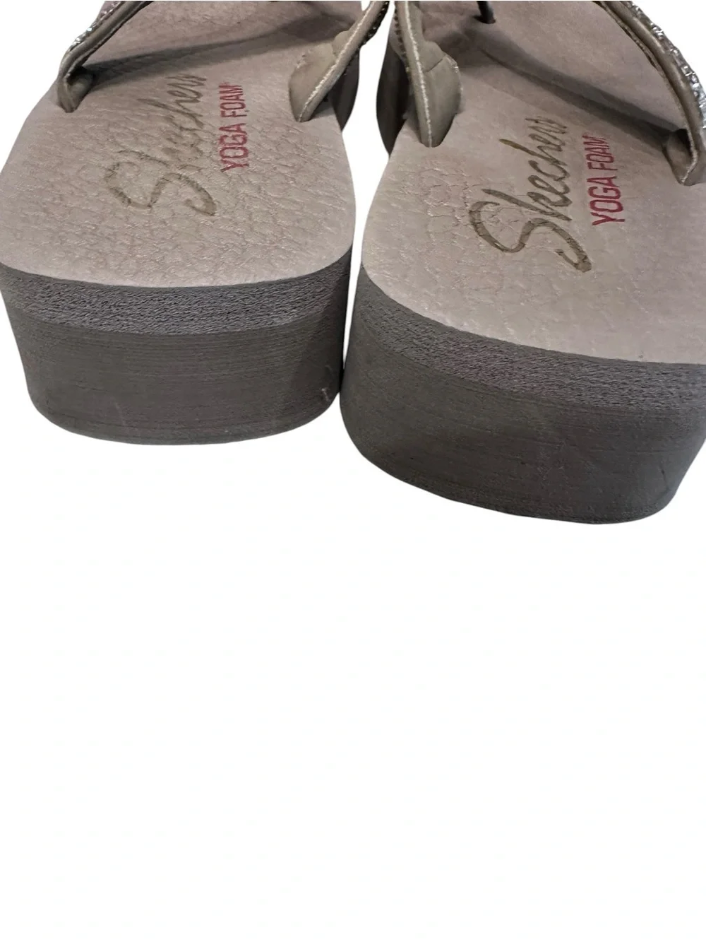 Skechers Women's Cali Vinyasa Wedge Flip Flops Sandals Shoes Tan Size 8.5